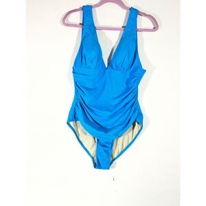 Inches Off Ruched 1 Piece Swimsuit Women 16 Turquoise V-Neck‎ Slimming Swimwear